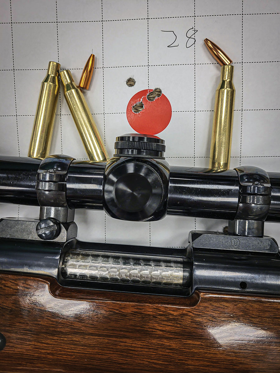 One of the last groups of the test proved to be the most precise and accurate load tested, using StaBALL Match powder and the Berger 55-grain FB Varmint bullet. This powder performed very well overall in this rifle and seems like a great choice in the 220 Swift if top-notch accuracy is desired.